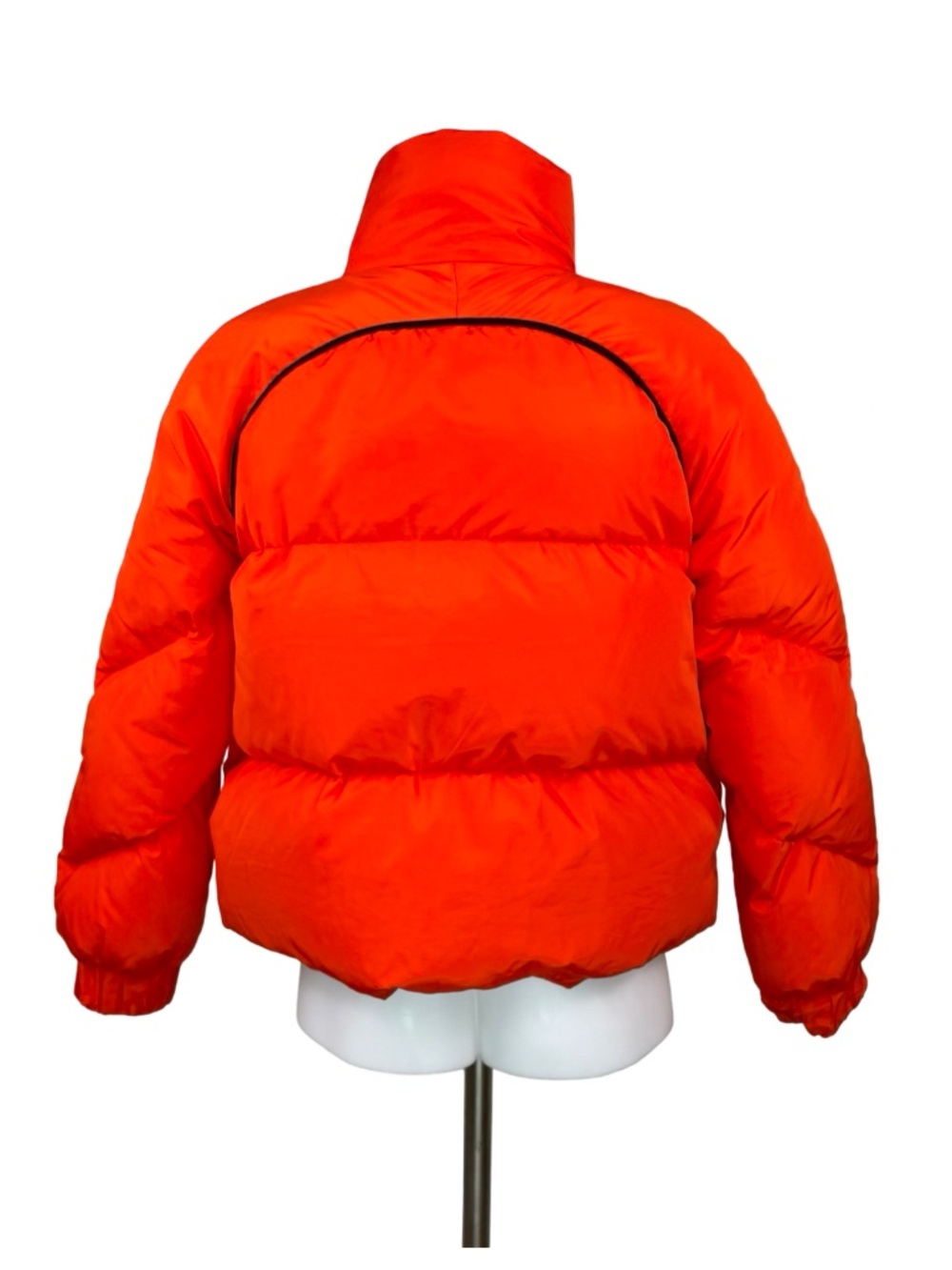 $450 GANNI Fountain Puffer Jacket Orange Red Velvet Trim Size S NWOT - Picture 5 of 11